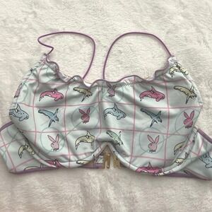 Oceanus x Playboy Bikini Top M Pastel Animal Print Ruffle Swim Limited Edition